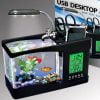 USB Desktop Mini Fish Roast Tank Aquarium with LED Clock