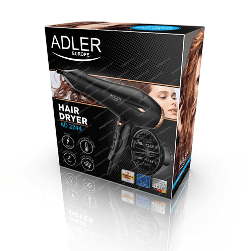 Adler AD2244 Hair Dryer 2000W with Ioniser Diffuser and Silent AC Motor