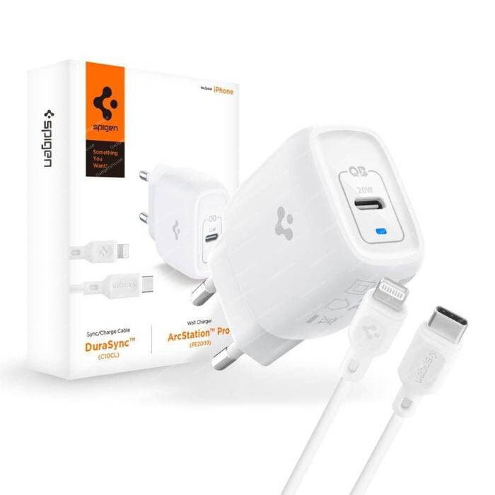 Spigen Charger PD20W+Lightning Cable White