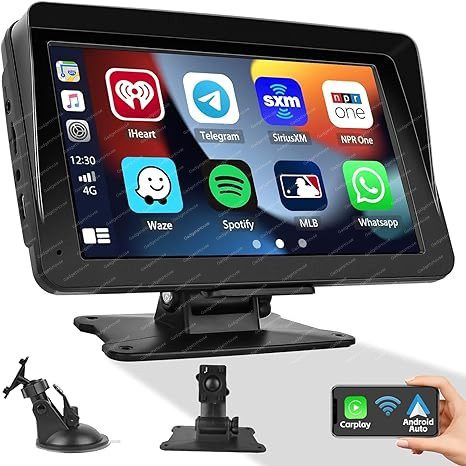 Portable Car Stereo, 7″ IPS Touchscreen Apple Car Play Radio Android Auto, Mirror Link/Bluetooth/Dash Mount Detachable Sunshade for All Vehicles