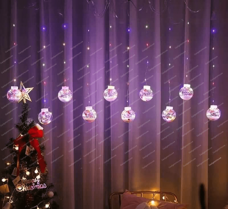 Christmas Curtain Light with10 Ornamental balls 3M- RGB