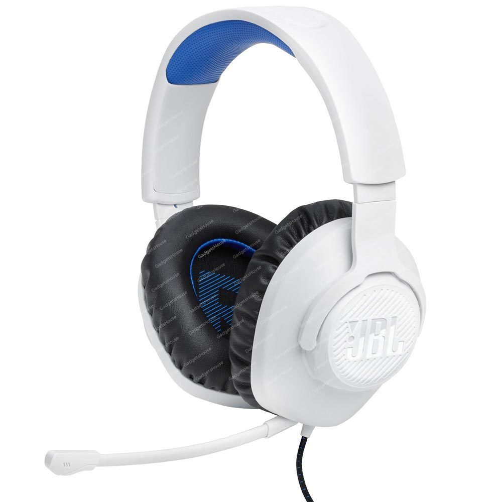 JBL Quantum 100P Headphones with microphone for PC/PS4/PS5, White/Blue